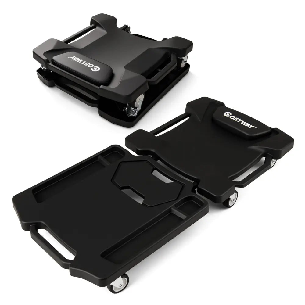 43 Inches Foldable Mechanic Creeper with Padded Headrest and Tool Trays-Black - Black - Garages