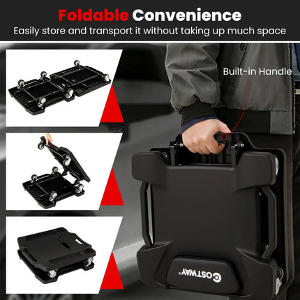 43 Inches Foldable Mechanic Creeper with Padded Headrest and Tool Trays-Black - Black - Garages