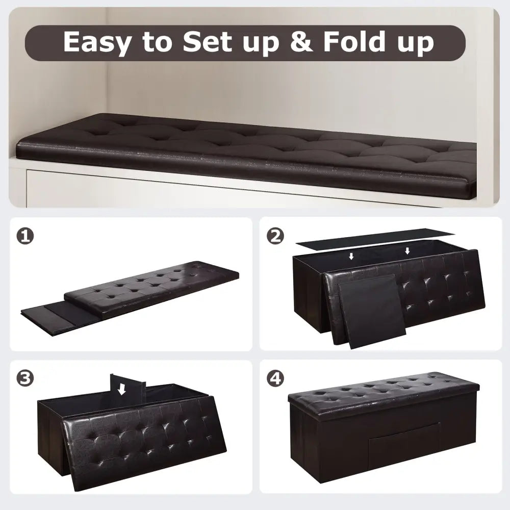 43 Inches Folding Storage Ottoman Bench Foot Rest Stool End of Bed Bench-Brown - Brown - Shoe Racks & Storage Benches