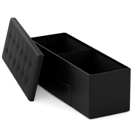 43 Inches Folding Storage Ottoman Bench Foot Rest Stool End of Bed Bench-Black - Black - Shoe Racks & Storage Benches