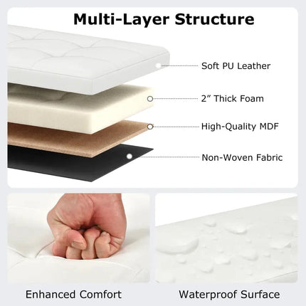 43 Inches Folding Storage Ottoman Bench Foot Rest Stool End of Bed Bench-White - White - Shoe Racks & Storage Benches