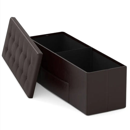 43 Inches Folding Storage Ottoman Bench Foot Rest Stool End of Bed Bench-Brown - Brown - Shoe Racks & Storage Benches