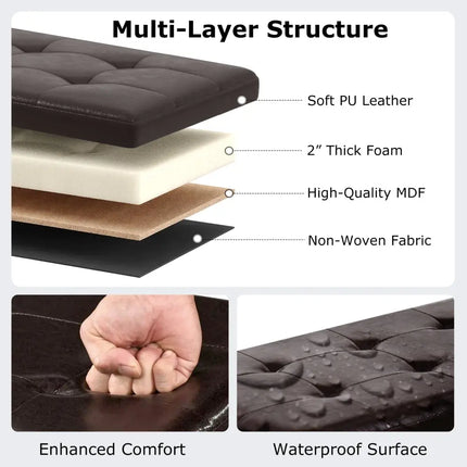 43 Inches Folding Storage Ottoman Bench Foot Rest Stool End of Bed Bench-Brown - Brown - Shoe Racks & Storage Benches