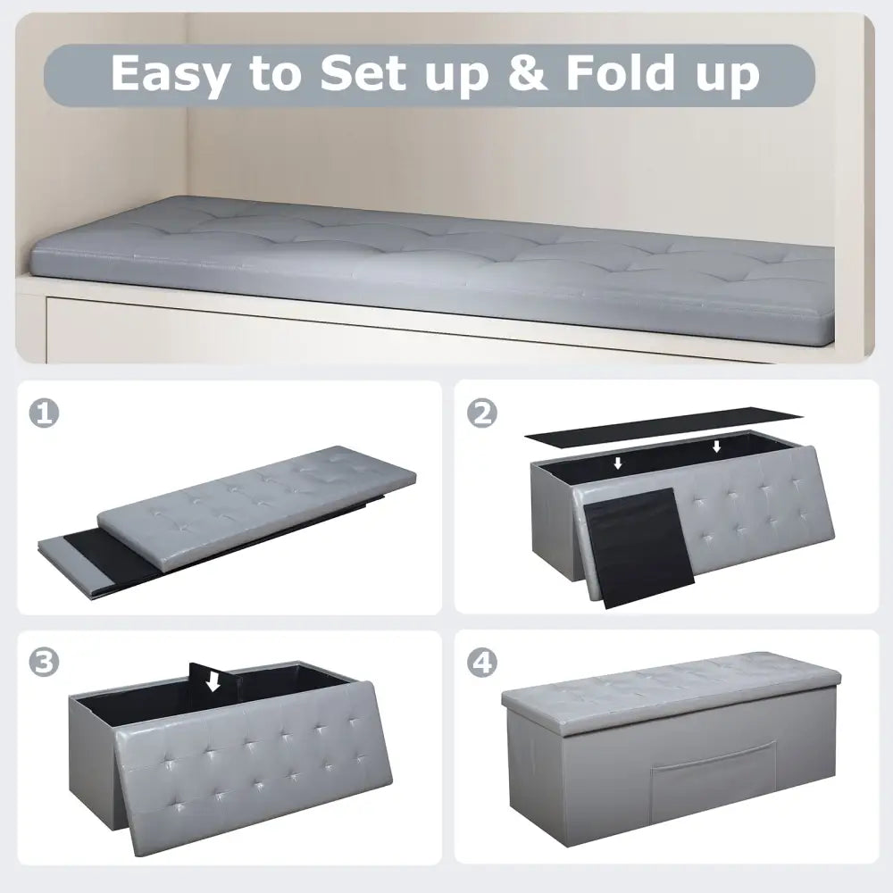43 Inches Folding Storage Ottoman Bench Foot Rest Stool End of Bed Bench-Gray - Gray - Shoe Racks & Storage Benches