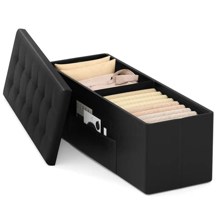 43 Inches Folding Storage Ottoman Bench Foot Rest Stool End of Bed Bench-Black - Black - Shoe Racks & Storage Benches