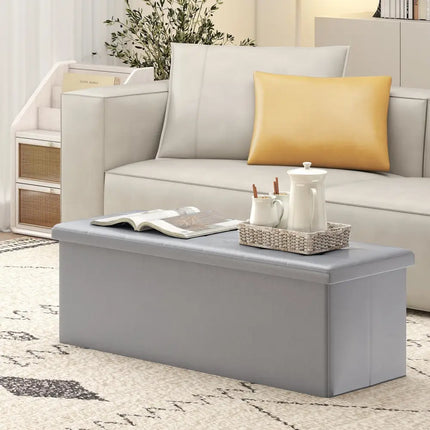 43 Inches Folding Storage Ottoman Bench Foot Rest Stool End of Bed Bench-Gray - Gray - Shoe Racks & Storage Benches