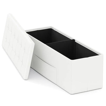 43 Inches Folding Storage Ottoman Bench Foot Rest Stool End of Bed Bench-White - White - Shoe Racks & Storage Benches