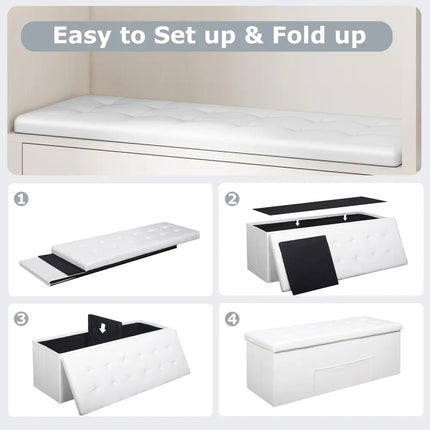 43 Inches Folding Storage Ottoman Bench Foot Rest Stool End of Bed Bench-White - White - Shoe Racks & Storage Benches