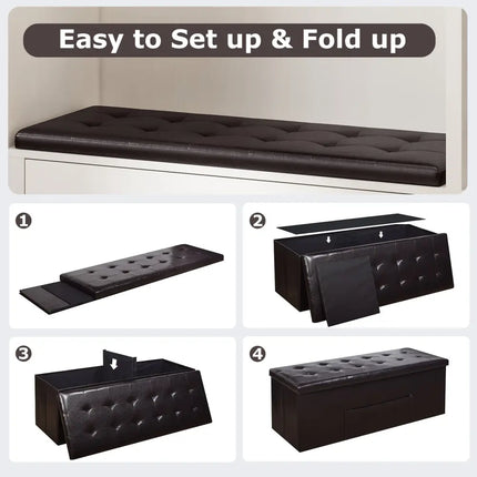 43 Inches Folding Storage Ottoman Bench Foot Rest Stool End of Bed Bench-Brown - Brown - Shoe Racks & Storage Benches