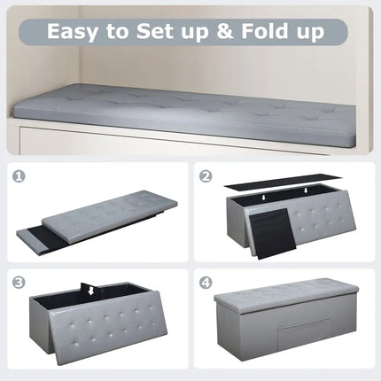 43 Inches Folding Storage Ottoman Bench Foot Rest Stool End of Bed Bench-Gray - Gray - Shoe Racks & Storage Benches