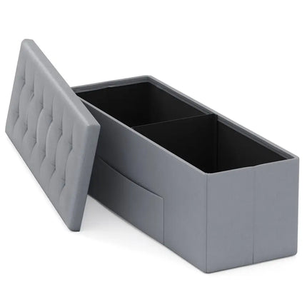 43 Inches Folding Storage Ottoman Bench Foot Rest Stool End of Bed Bench-Gray - Gray - Shoe Racks & Storage Benches