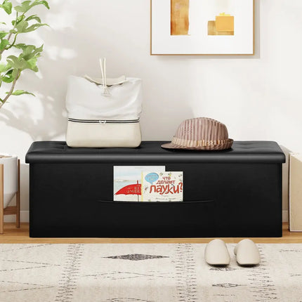43 Inches Folding Storage Ottoman Bench Foot Rest Stool End of Bed Bench-Black - Black - Shoe Racks & Storage Benches
