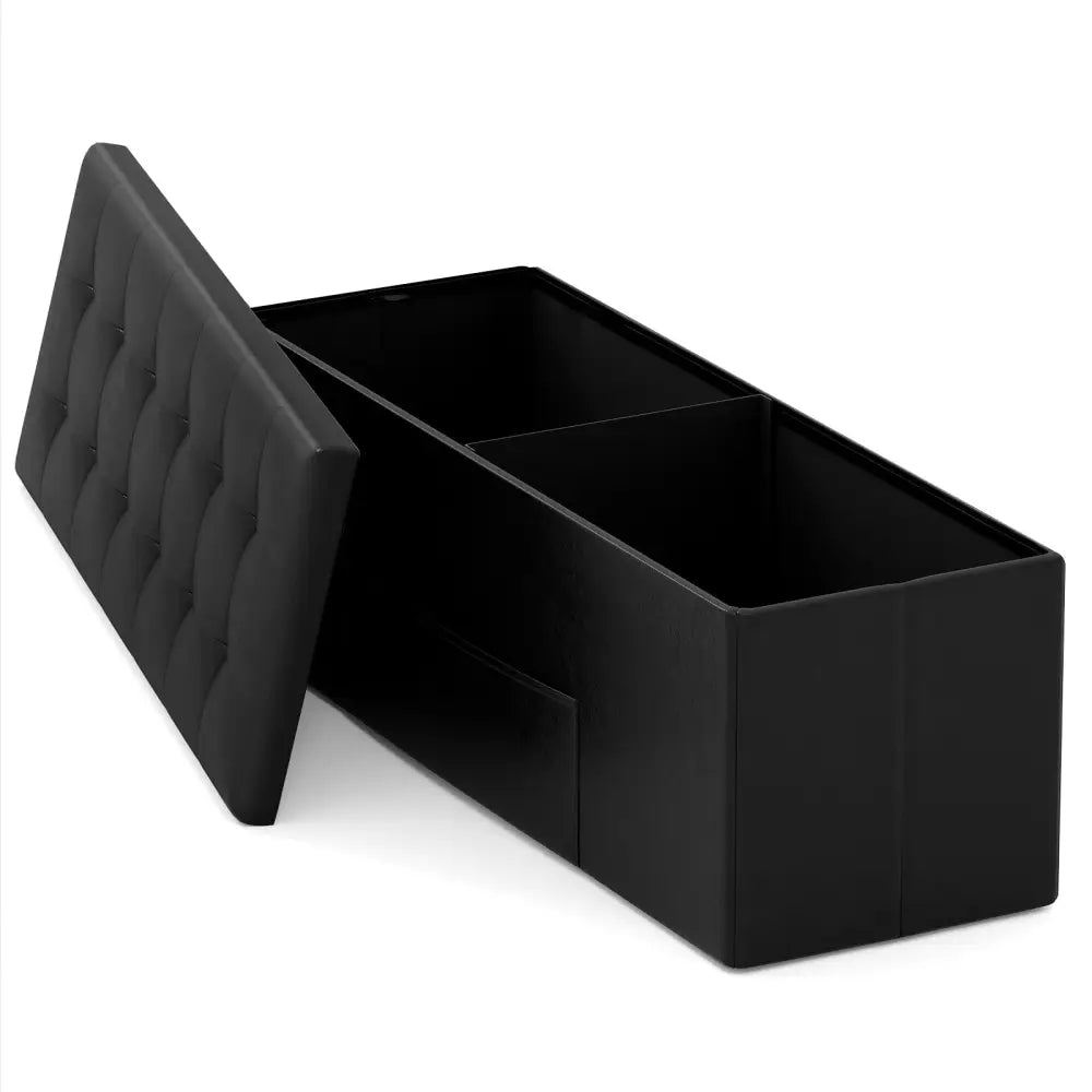 43 Inches Folding Storage Ottoman Bench Foot Rest Stool End of Bed Bench-Black - Black - Shoe Racks & Storage Benches