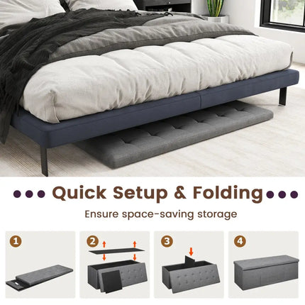 43 Inches Folding Storage Ottoman Bench Linen End of Bed Bench with Padded Seat-Dark Gray - Dark Gray - Shoe Racks &