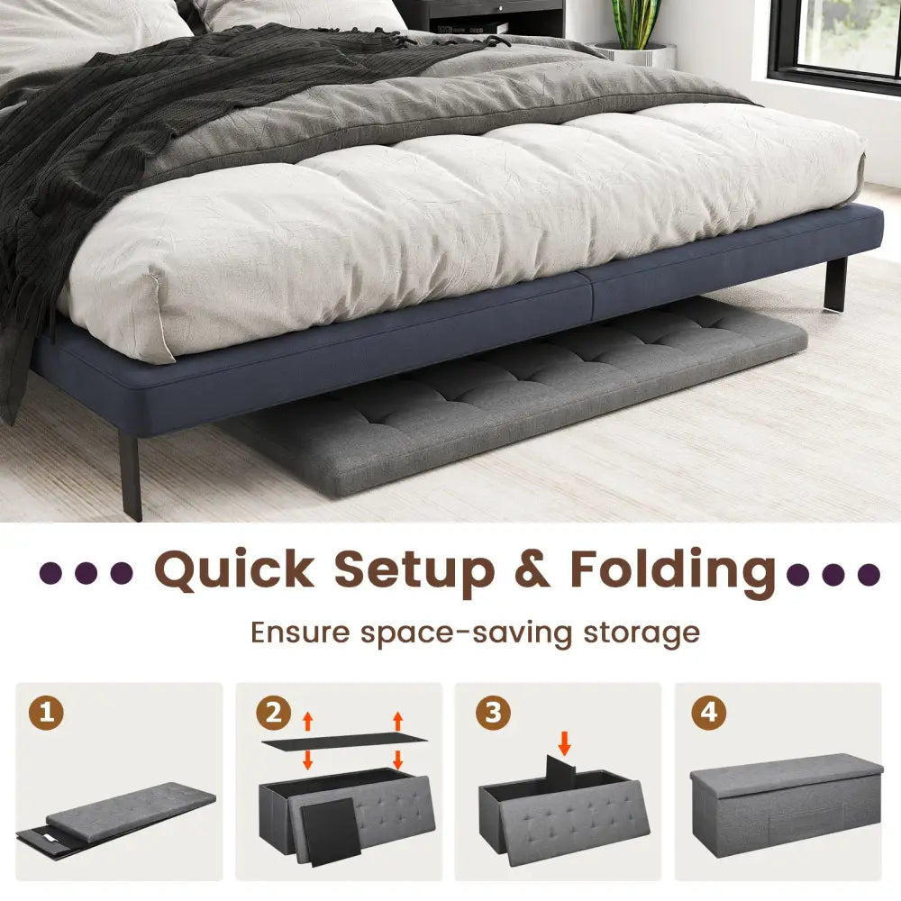 43 Inches Folding Storage Ottoman Bench Linen End of Bed Bench with Padded Seat-Dark Gray - Dark Gray - Shoe Racks &