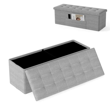 43 Inches Folding Storage Ottoman Bench Linen End of Bed Bench with Padded Seat-Light Gray - Light Gray - Shoe Racks &
