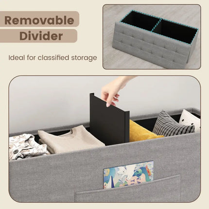43 Inches Folding Storage Ottoman Bench Linen End of Bed Bench with Padded Seat-Light Gray - Light Gray - Shoe Racks &