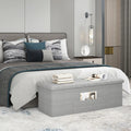 43 Inches Folding Storage Ottoman Bench Linen End of Bed Bench with Padded Seat-Light Gray - Light Gray - Shoe Racks &