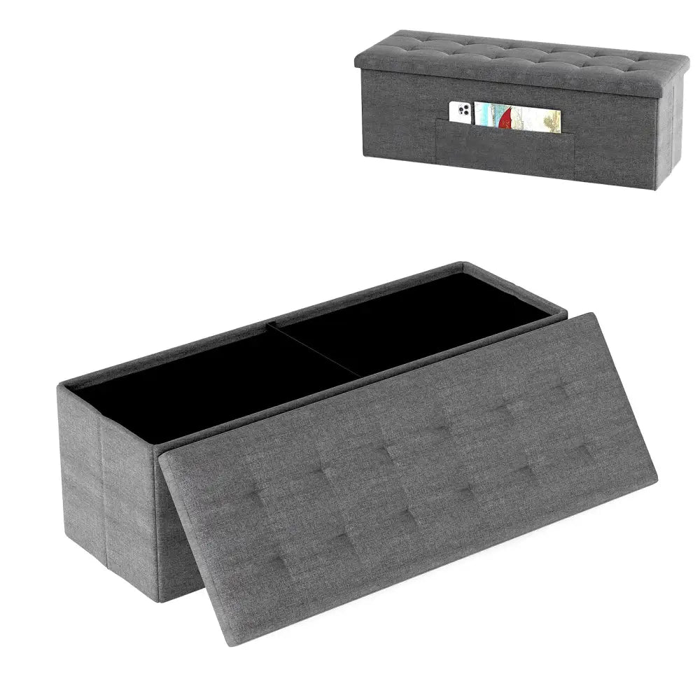 43 Inches Folding Storage Ottoman Bench Linen End of Bed Bench with Padded Seat-Dark Gray - Dark Gray - Shoe Racks &