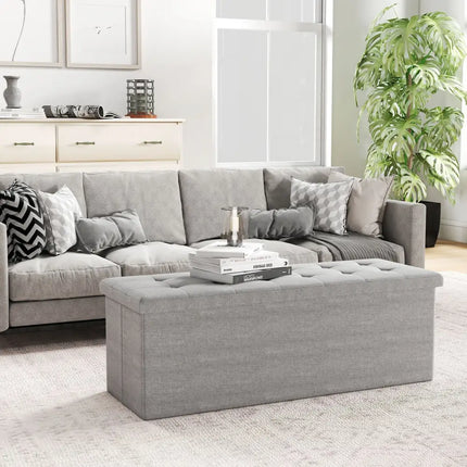 43 Inches Folding Storage Ottoman Bench Linen End of Bed Bench with Padded Seat-Light Gray - Light Gray - Shoe Racks &