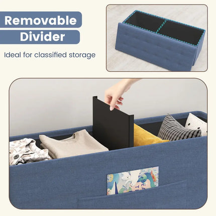 43 Inches Folding Storage Ottoman Bench Linen End of Bed Bench with Padded Seat-Navy - Navy - Shoe Racks & Storage