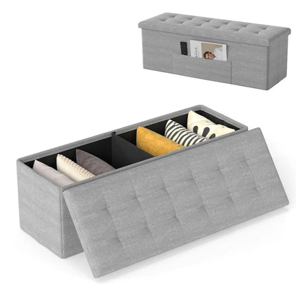 43 Inches Folding Storage Ottoman Bench Linen End of Bed Bench with Padded Seat-Light Gray - Light Gray - Shoe Racks &