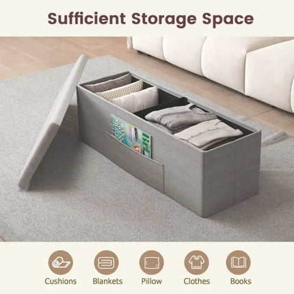 43 Inches Folding Storage Ottoman Bench Linen End of Bed Bench with Padded Seat-Light Gray - Light Gray - Shoe Racks &