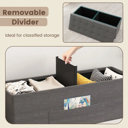 43 Inches Folding Storage Ottoman Bench Linen End of Bed Bench with Padded Seat-Dark Gray - Dark Gray - Shoe Racks &