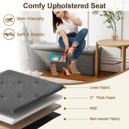 43 Inches Folding Storage Ottoman Bench Linen End of Bed Bench with Padded Seat-Dark Gray - Dark Gray - Shoe Racks &