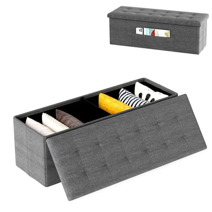 43 Inches Folding Storage Ottoman Bench Linen End of Bed Bench with Padded Seat-Dark Gray - Dark Gray - Shoe Racks &