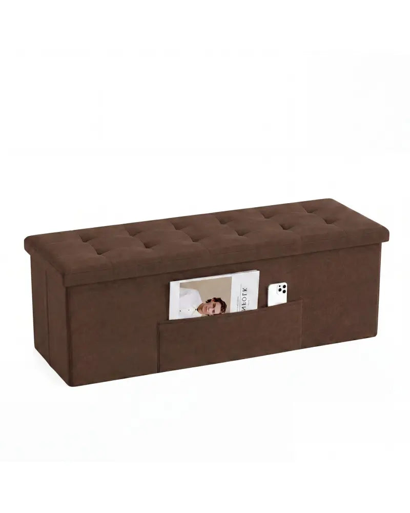 43 Inches Folding Storage Ottoman Bench Linen End of Bed Bench with Padded Seat-Brown - Brown - Shoe Racks & Storage