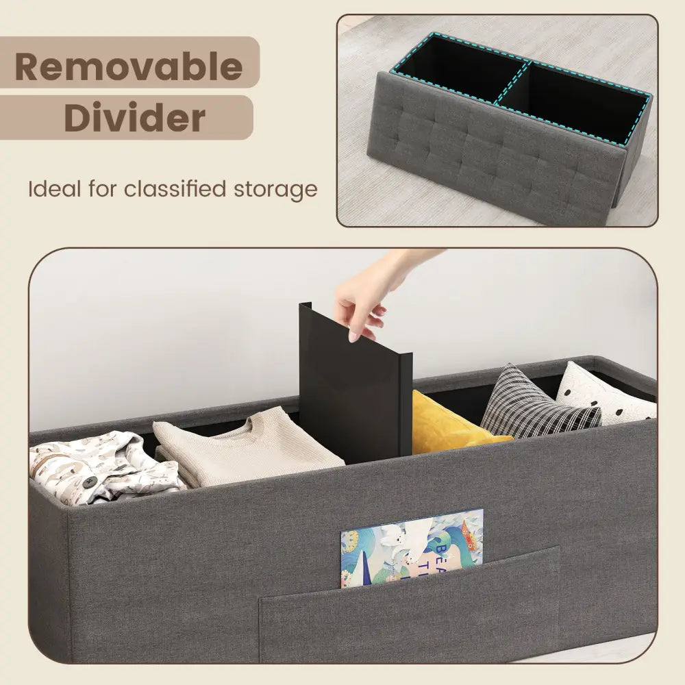 43 Inches Folding Storage Ottoman Bench Linen End of Bed Bench with Padded Seat-Dark Gray - Dark Gray - Shoe Racks &