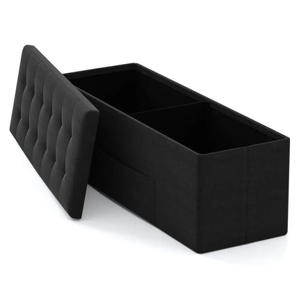 43 Inches Folding Storage Ottoman Bench with Padded Seat-Black - Black - Shoe Racks & Storage Benches
