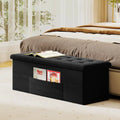 43 Inches Folding Storage Ottoman Bench with Padded Seat-Black - Black - Shoe Racks & Storage Benches