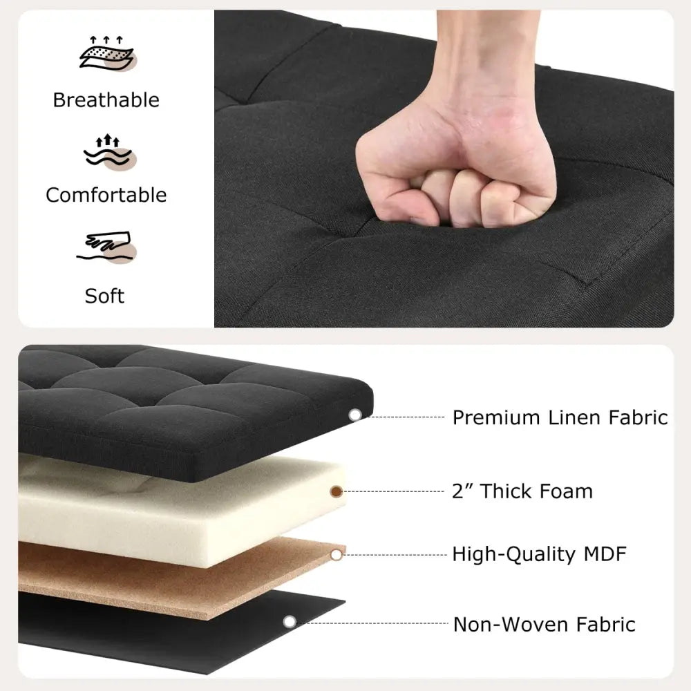 43 Inches Folding Storage Ottoman Bench with Padded Seat-Black - Black - Shoe Racks & Storage Benches