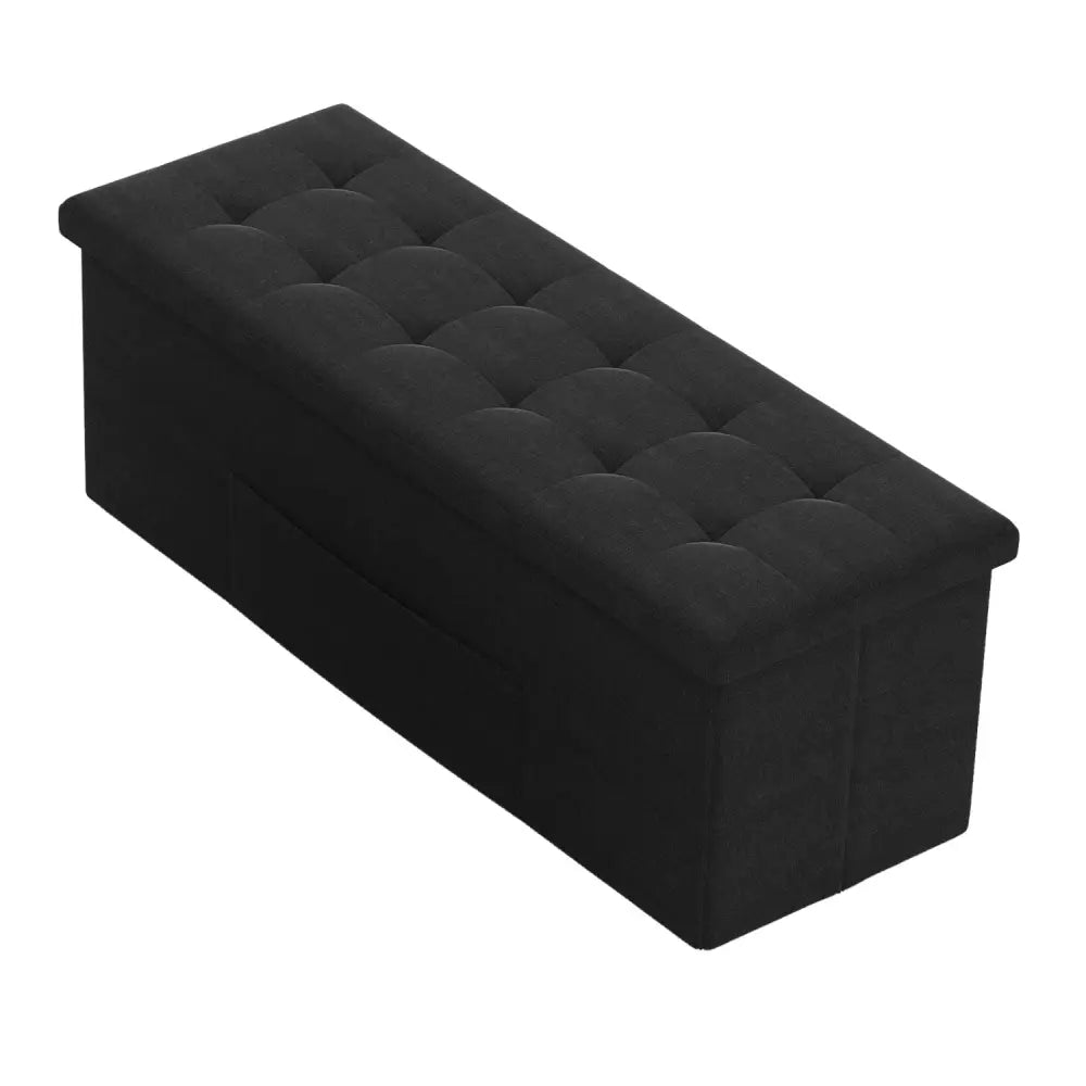 43 Inches Folding Storage Ottoman Bench with Padded Seat-Black - Black - Shoe Racks & Storage Benches