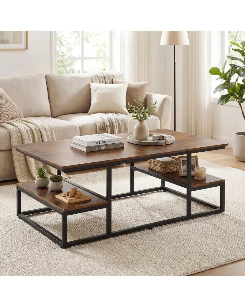 43’’ Rectangle Coffee Table with Storage and Open Shelves-Rusticbrown - Rustic Brown - Coffee Tables