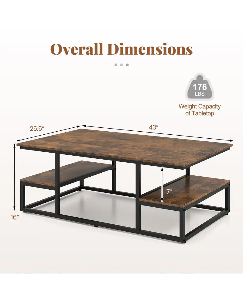 43’’ Rectangle Coffee Table with Storage and Open Shelves-Rusticbrown - Rustic Brown - Coffee Tables