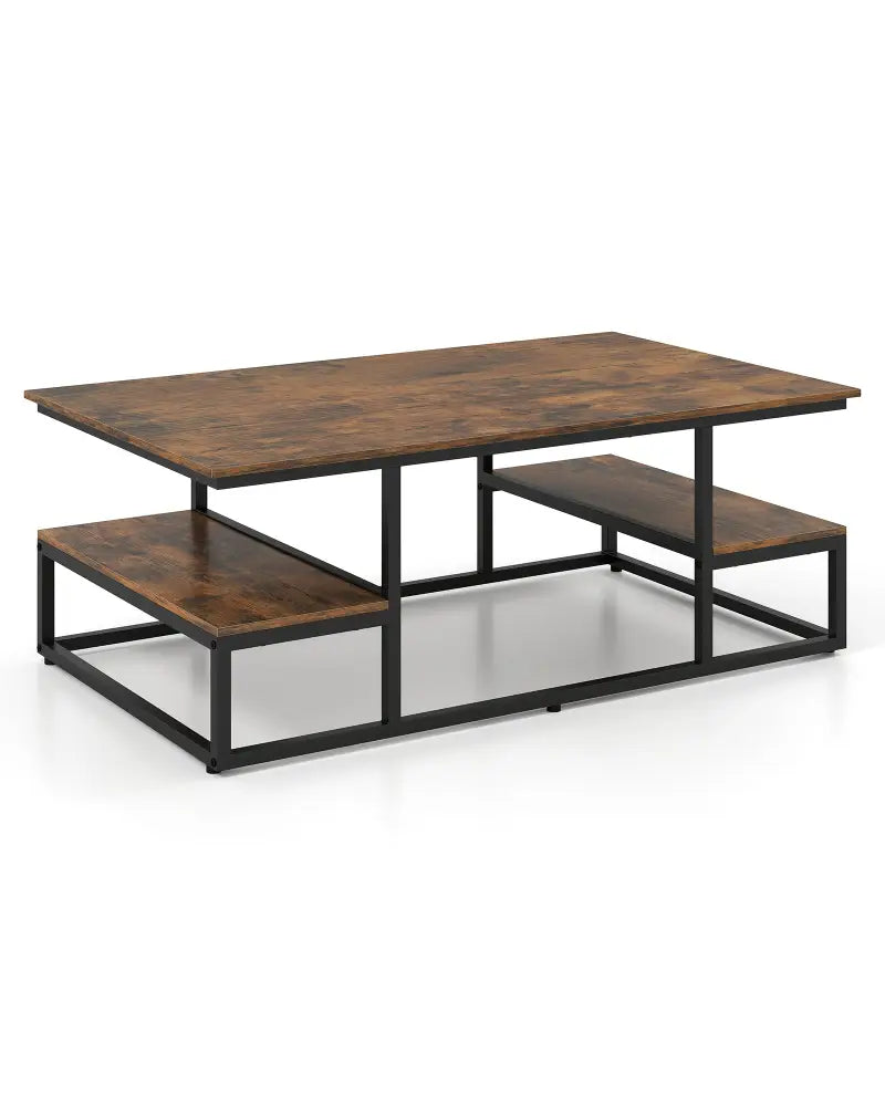 43’’ Rectangle Coffee Table with Storage and Open Shelves-Rusticbrown - Rustic Brown - Coffee Tables