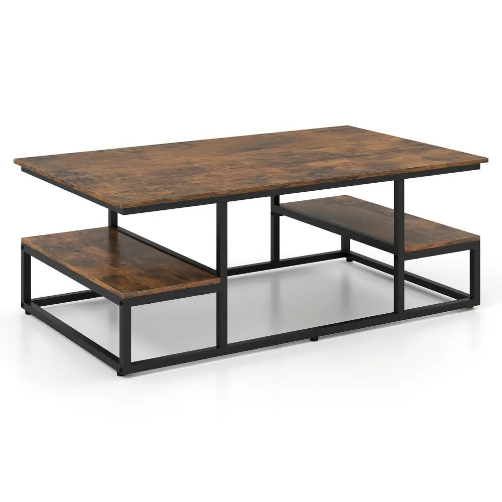 43’’ Rectangle Coffee Table with Storage and Open Shelves-Rusticbrown - Rustic Brown - Coffee Tables