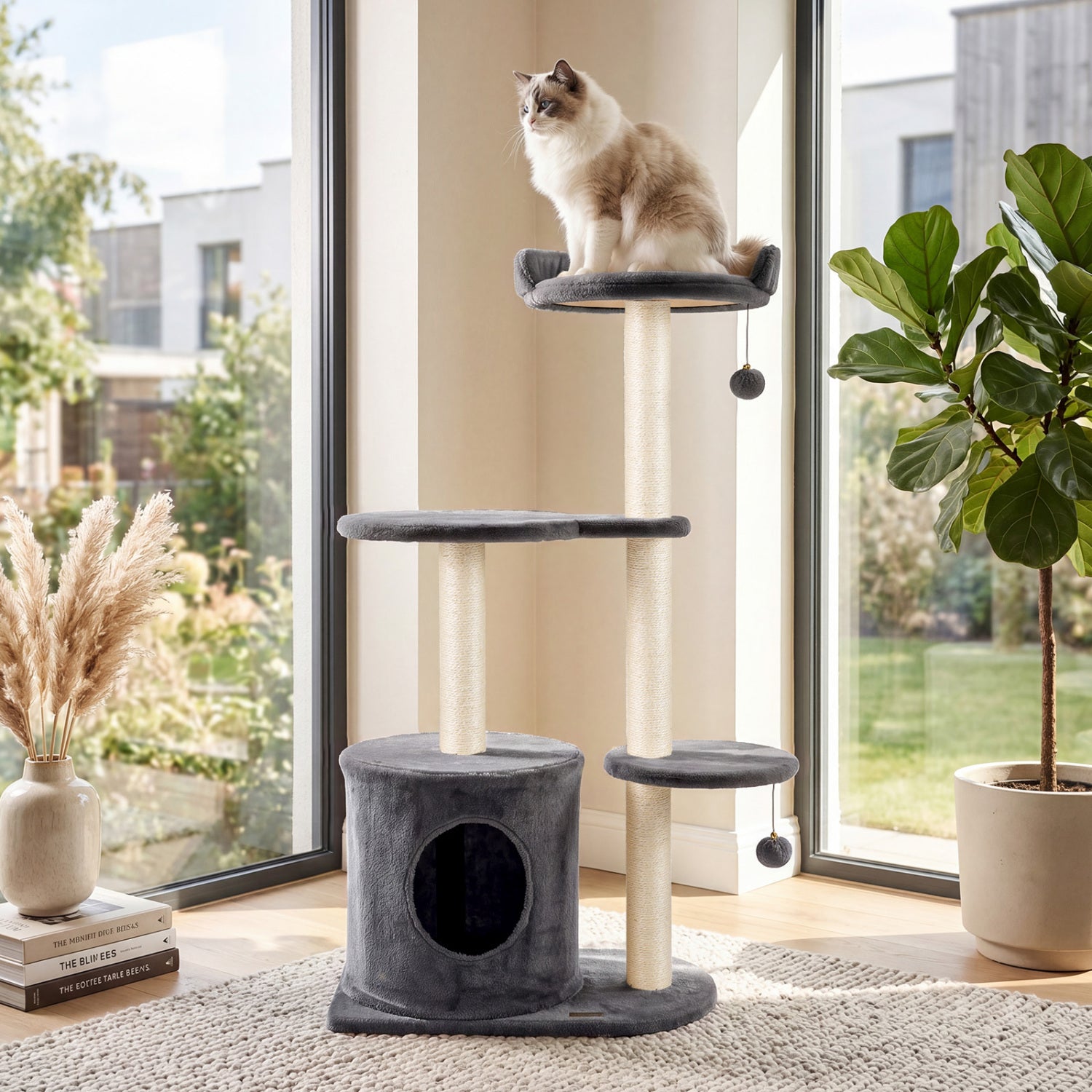 43" Cat Tree for Indoor Cats with Comfy Plush Perches and Sisal Scratching Posts-Gray