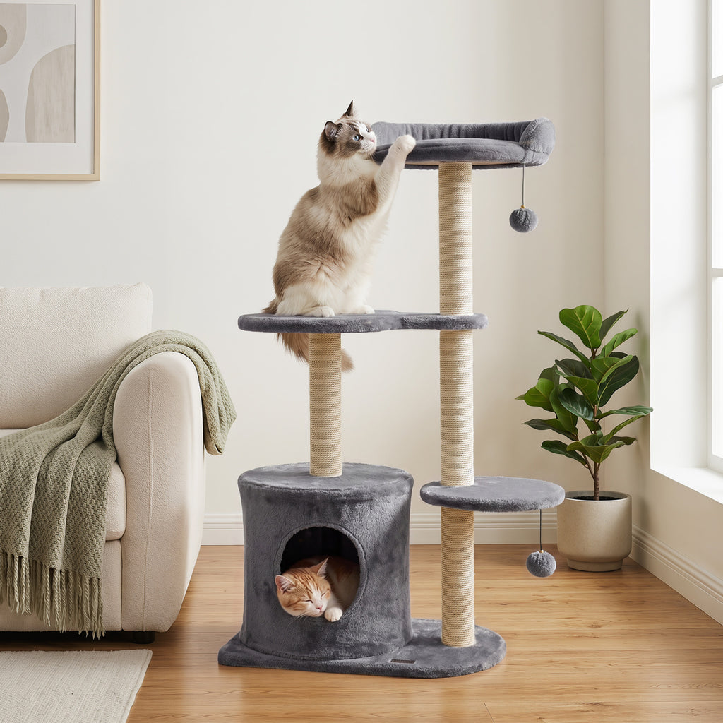 43" Cat Tree for Indoor Cats with Comfy Plush Perches and Sisal Scratching Posts-Gray