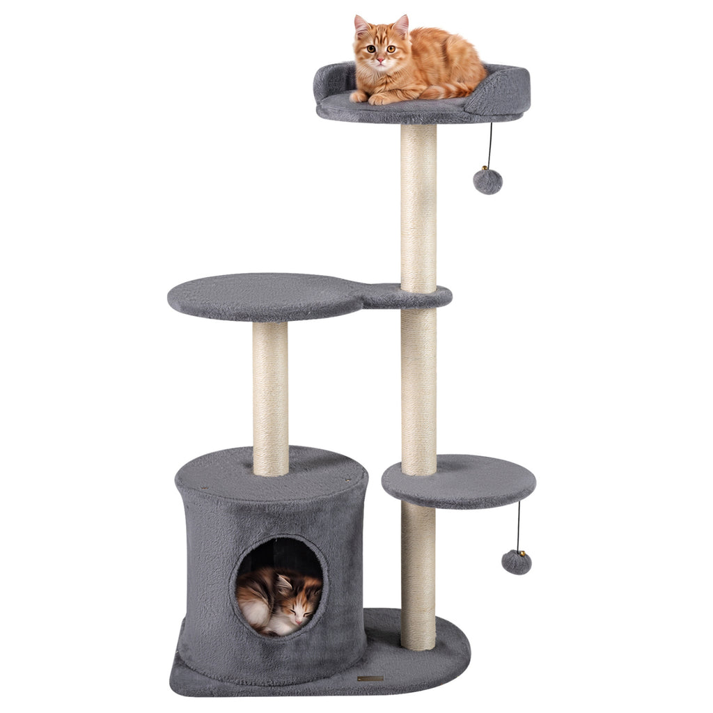 43" Cat Tree for Indoor Cats with Comfy Plush Perches and Sisal Scratching Posts-Gray