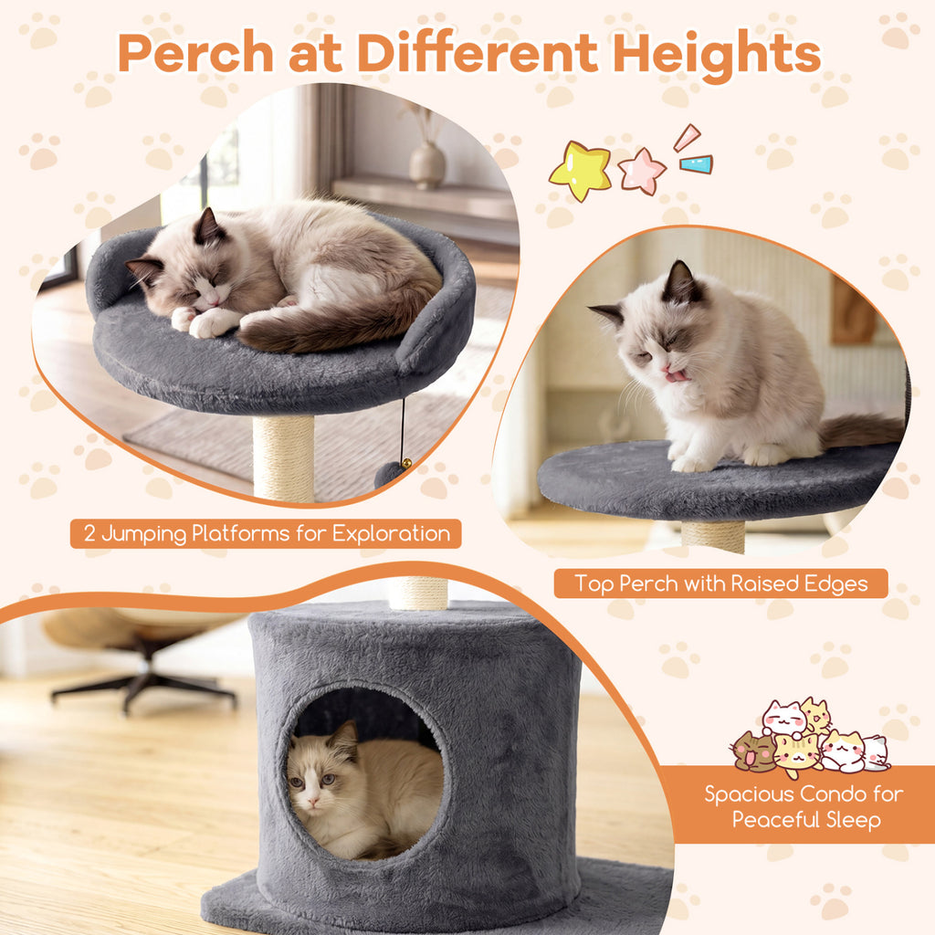 43" Cat Tree for Indoor Cats with Comfy Plush Perches and Sisal Scratching Posts-Gray