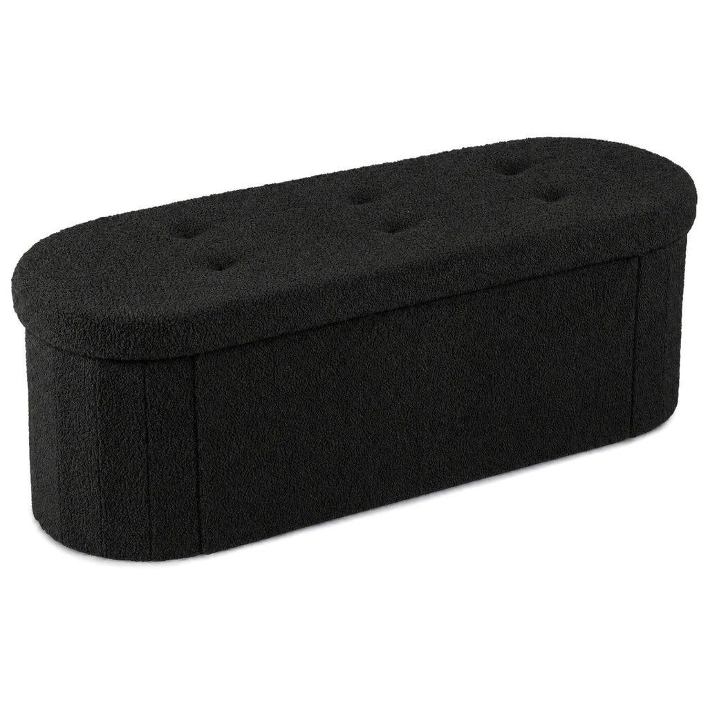 43" Folding Teddy Storage Ottoman Bench with Dividers for Living Room and Bedroom-Black