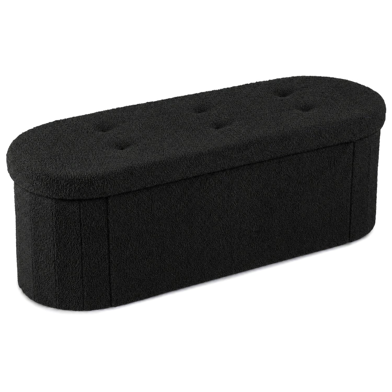 43" Folding Teddy Storage Ottoman Bench with Dividers for Living Room and Bedroom-Black