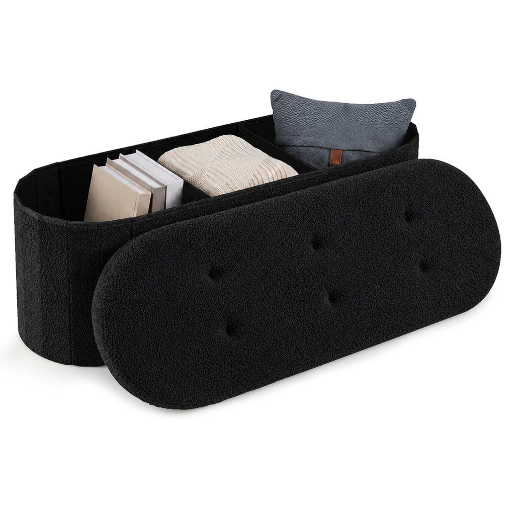 43" Folding Teddy Storage Ottoman Bench with Dividers for Living Room and Bedroom-Black