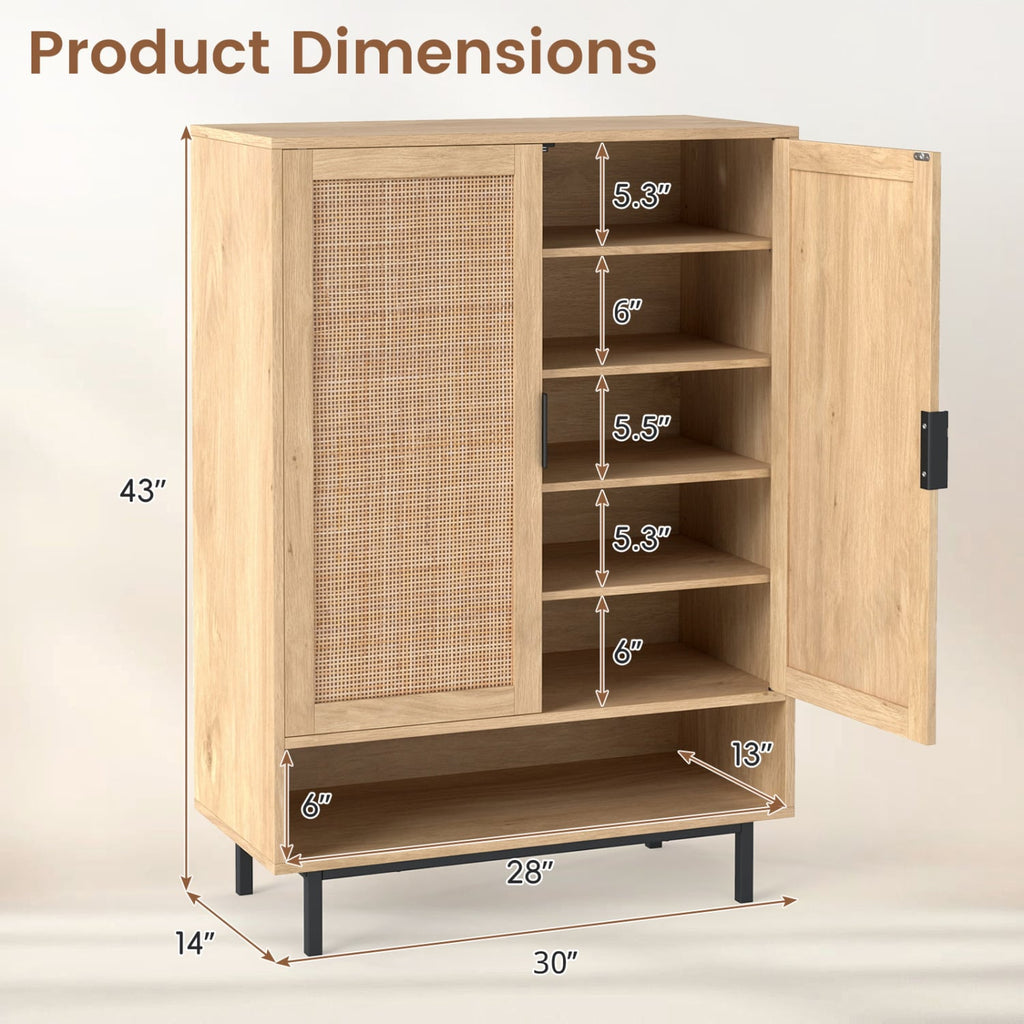 Meuble à chaussures haut 6 niveaux de 43 pouces avec double portes - Naturel