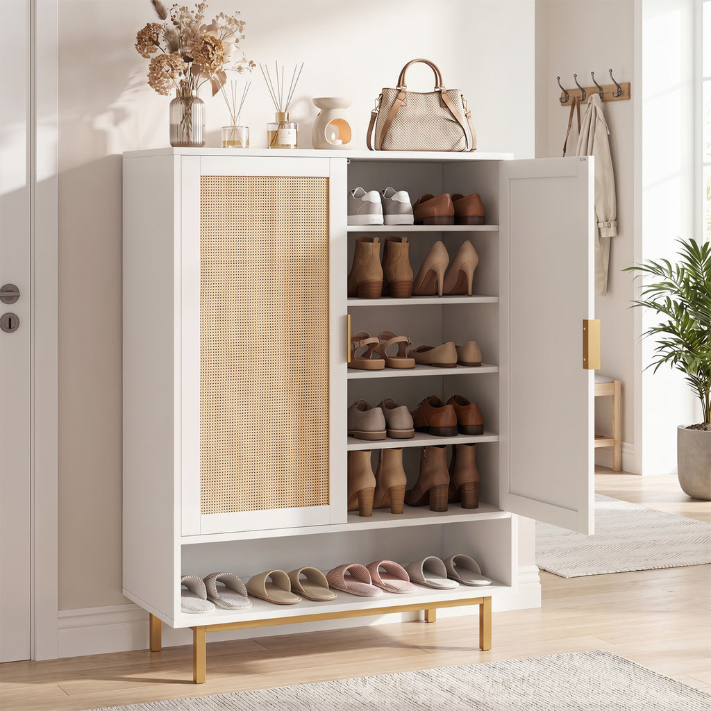 Meuble à chaussures haut de 43 pouces à 6 niveaux avec deux portes - Blanc