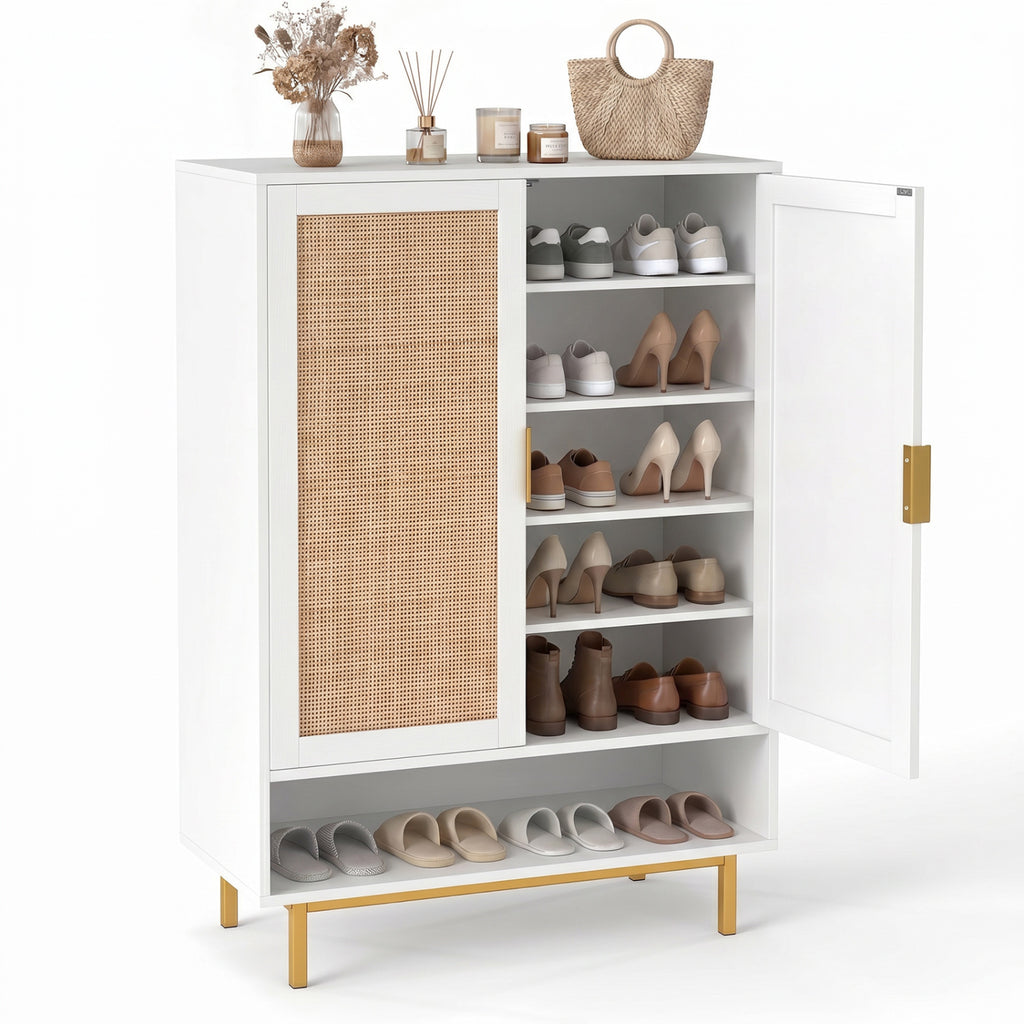 Meuble à chaussures haut de 43 pouces à 6 niveaux avec deux portes - Blanc